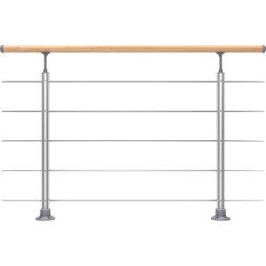 Dolle Geländerset, 150 cm, Aluminium, Buche-Handlauf, Bodenmontage. Modernes Treppengeländer für Innen.