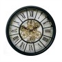 Runde Vintage Wanduhr mit schwarzem Rahmen, goldenen Zahnrädern und römischen Ziffern. Ø 46 cm.