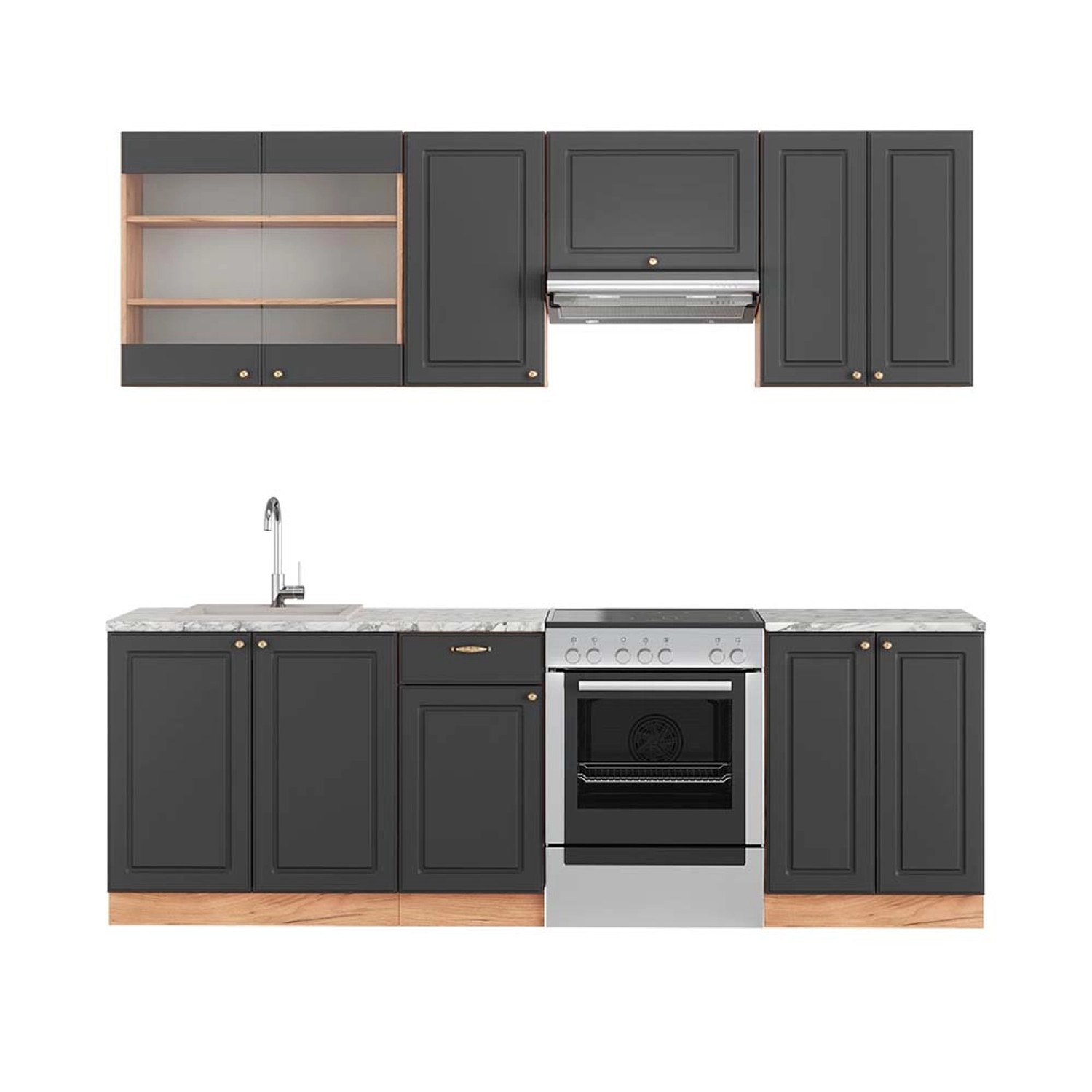 Vicco Fame-Line Küchenschränke Anthrazit Landhaus/Goldkraft Eiche 240 cm AP günstig online kaufen