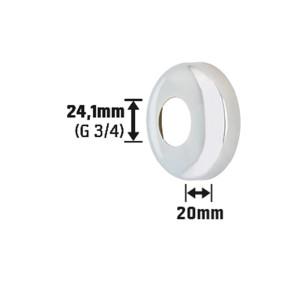 Verchromte Messing-Rosette, 24,1 mm Durchmesser, zur Abdeckung von Wanddurchbrüchen.