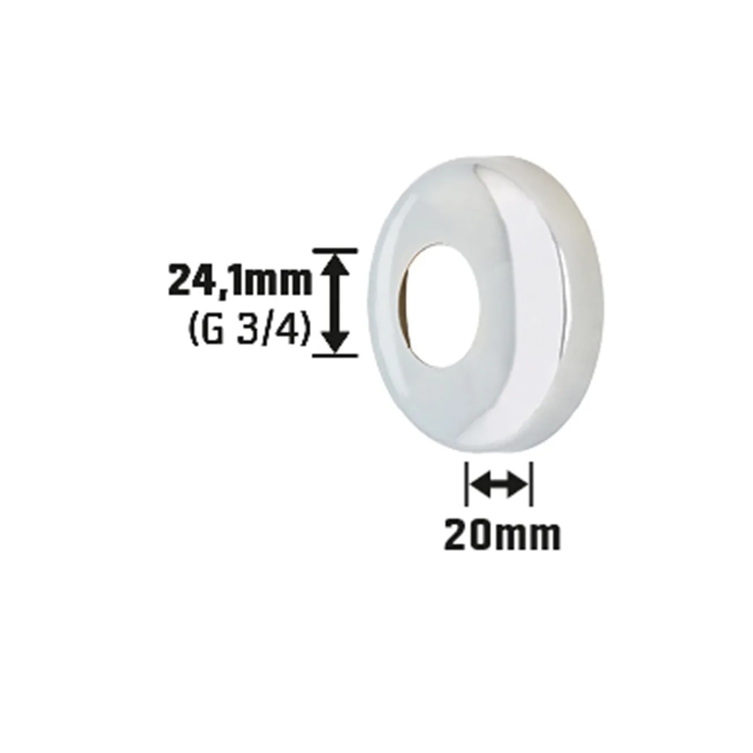 Verchromte Messing-Rosette, 24,1 mm Durchmesser, zur Abdeckung von Wanddurchbrüchen.