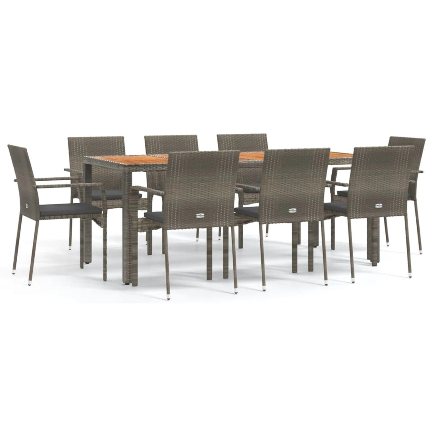 vidaXL 9-Tlg Garten-Essgruppe mit Kissen Grau Poly Rattan 3184998