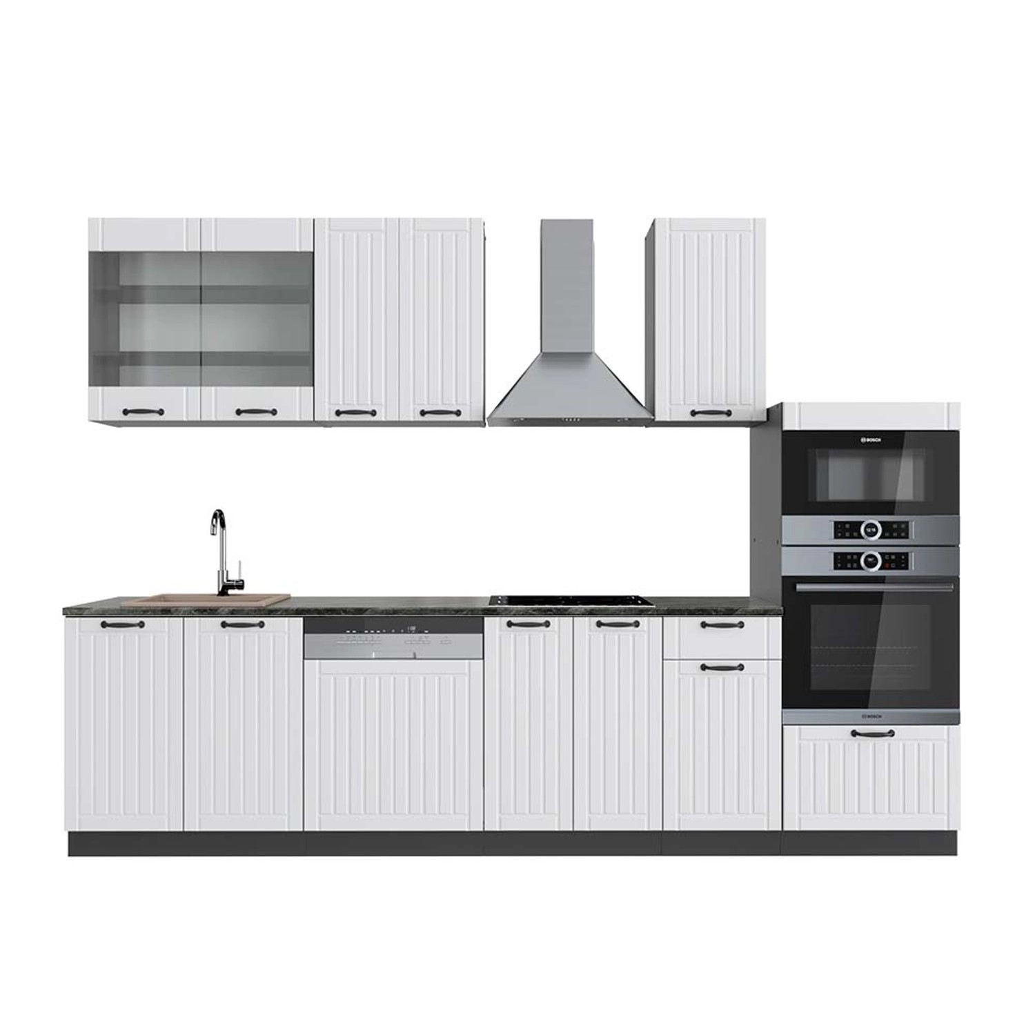 Vicco Fame-Line Küchenzeile Weiß Landhaus/Anthrazit 300 cm mit HochschrankA günstig online kaufen