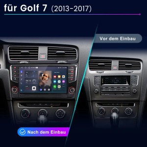 Junsun Autoradio im VW Golf 7 Armaturenbrett. Modernes Touchscreen-Radio mit CarPlay/Android Auto ersetzt altes Werksradio. Autoelektrik Upgrade.