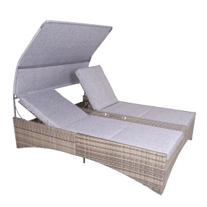 Graue Garden Pleasure Doppelliege Pescara mit Sonnenblende, ideal für Garten und Terrasse.