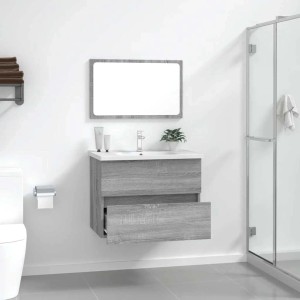 vidaXL Badmöbel-Set, Grau Sonoma Holz, mit Waschbeckenunterschrank und Spiegel. Modernes Design.