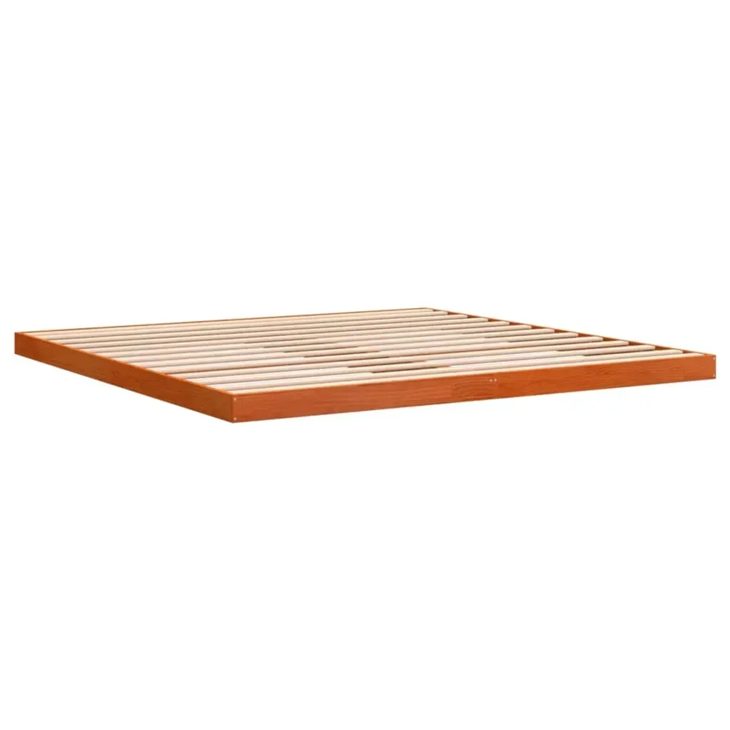 Massivholzbett in Wachsbraun (200x200 cm) aus Kiefernholz mit Lattenrost.