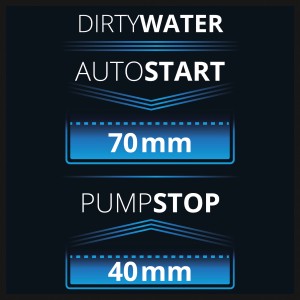 Einhell Schmutzwasserpumpe: Aquasensor Autostart bei 70mm, Pumpstopp bei 40mm.