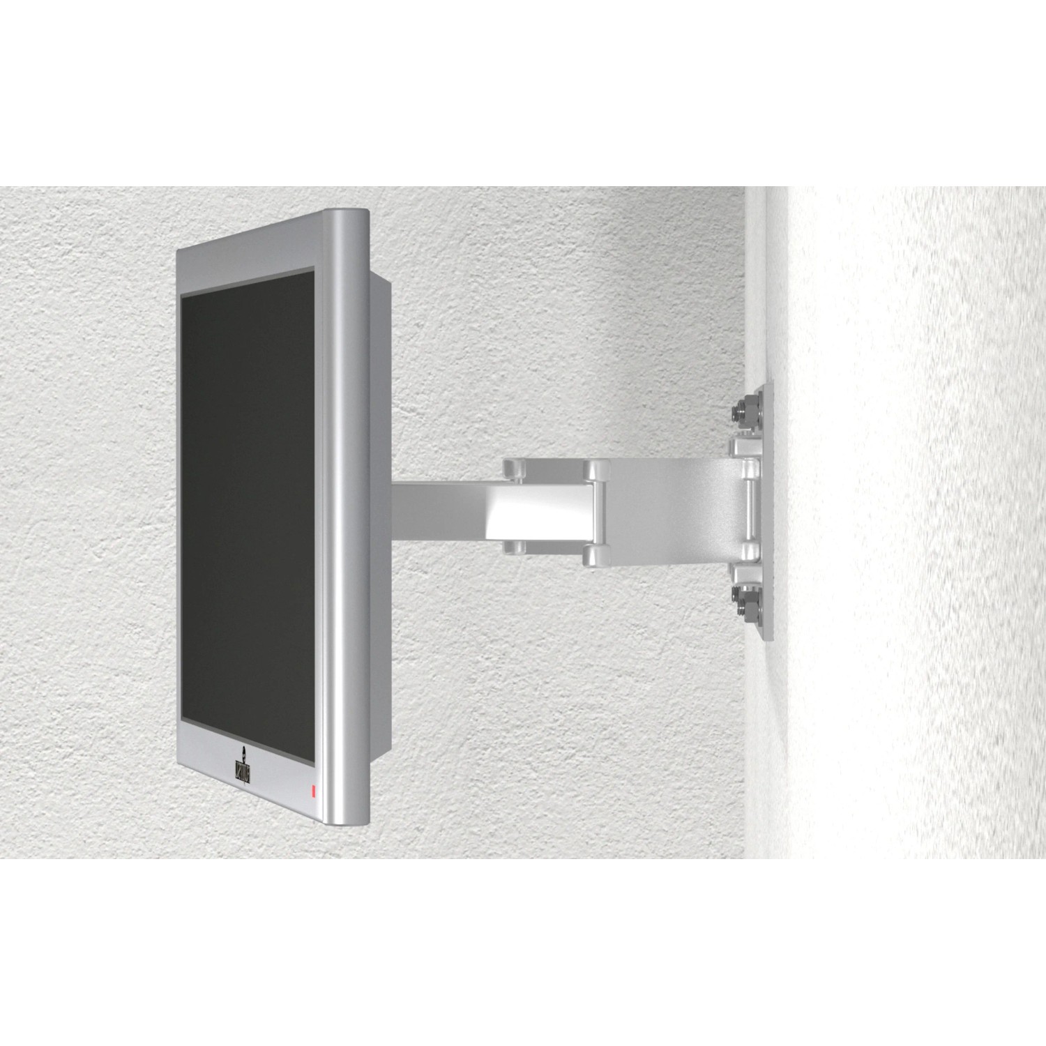 TV-Wandhalterung in Silber an weißer Wand montiert.