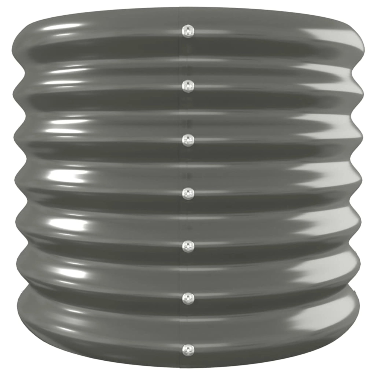 Graues furnicato Hochbeet aus pulverbeschichtetem Stahl, gerippte Optik.