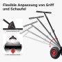 Wiltec Schneeschieber mit Rädern: Höhenverstellbarer Griff und 5-fach einstellbare Schaufel für effiziente Schneeräumung.