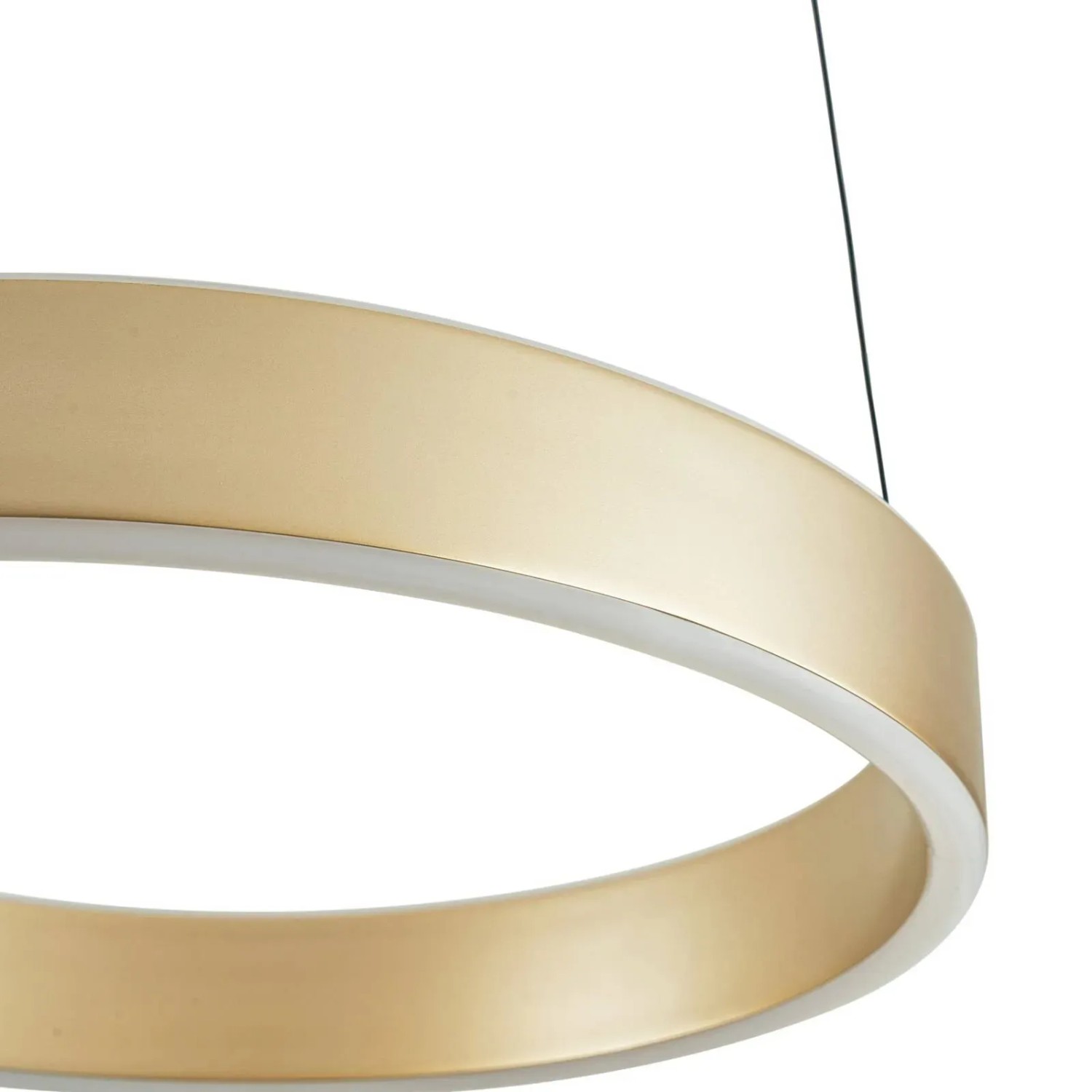 Moderne Lucande LED Tindra Pendelleuchte aus goldfarbenem Metall, rund, für Wohn- & Esszimmer.