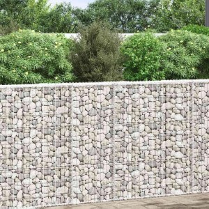 furnicato Gabionen-Hochbeet Trapez, verzinkter Stahl, gefüllt mit Steinen als Gartenelement.