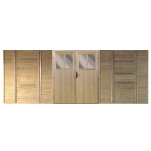 Karibu Doppelflügeltür für Doppelcarport, kesseldruckimprägniert mit Lichtausschnitten.