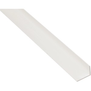 Weißes, ungleichschenkliges Winkelprofil aus Kunststoff, 10x40x2000 mm.