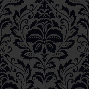 Matte, schwarze Barock Tapete mit Ornamenten von PROFHOME.