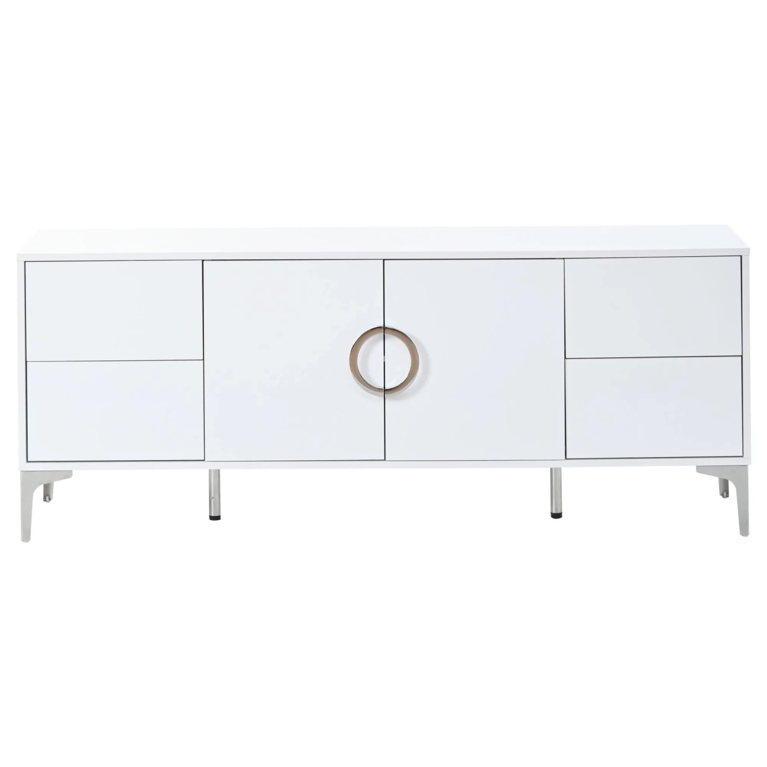 Merax Sideboard 150x38x59 cm 2 Türen 4 Schubladen Hochglanz Weiß
