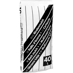 Sack Rindenmulch, 40 l, grobe Körnung zur Bodenabdeckung und Unkrautunterdrückung.