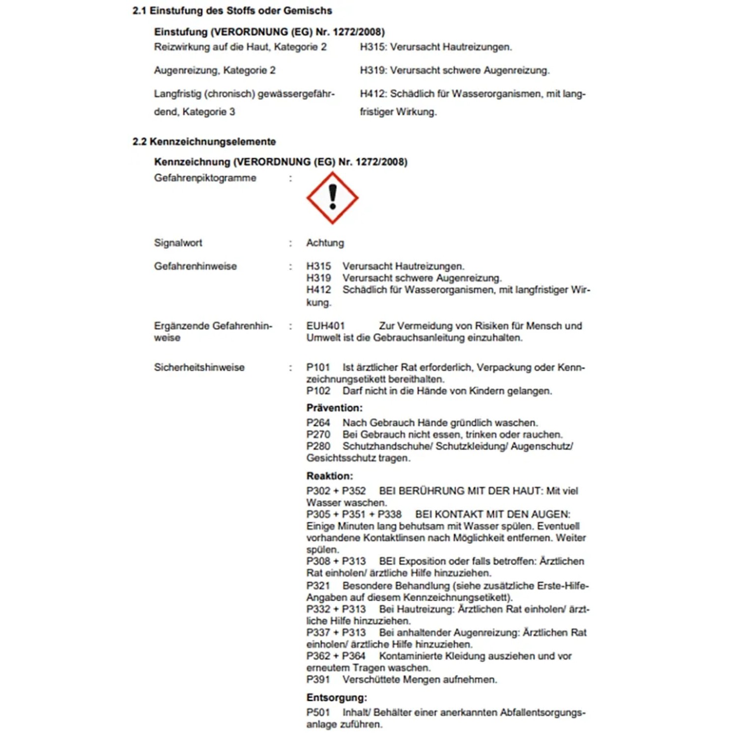 Sicherheitsdatenblatt: Gefahrenhinweise und Sicherheitshinweise für Chemikalien.