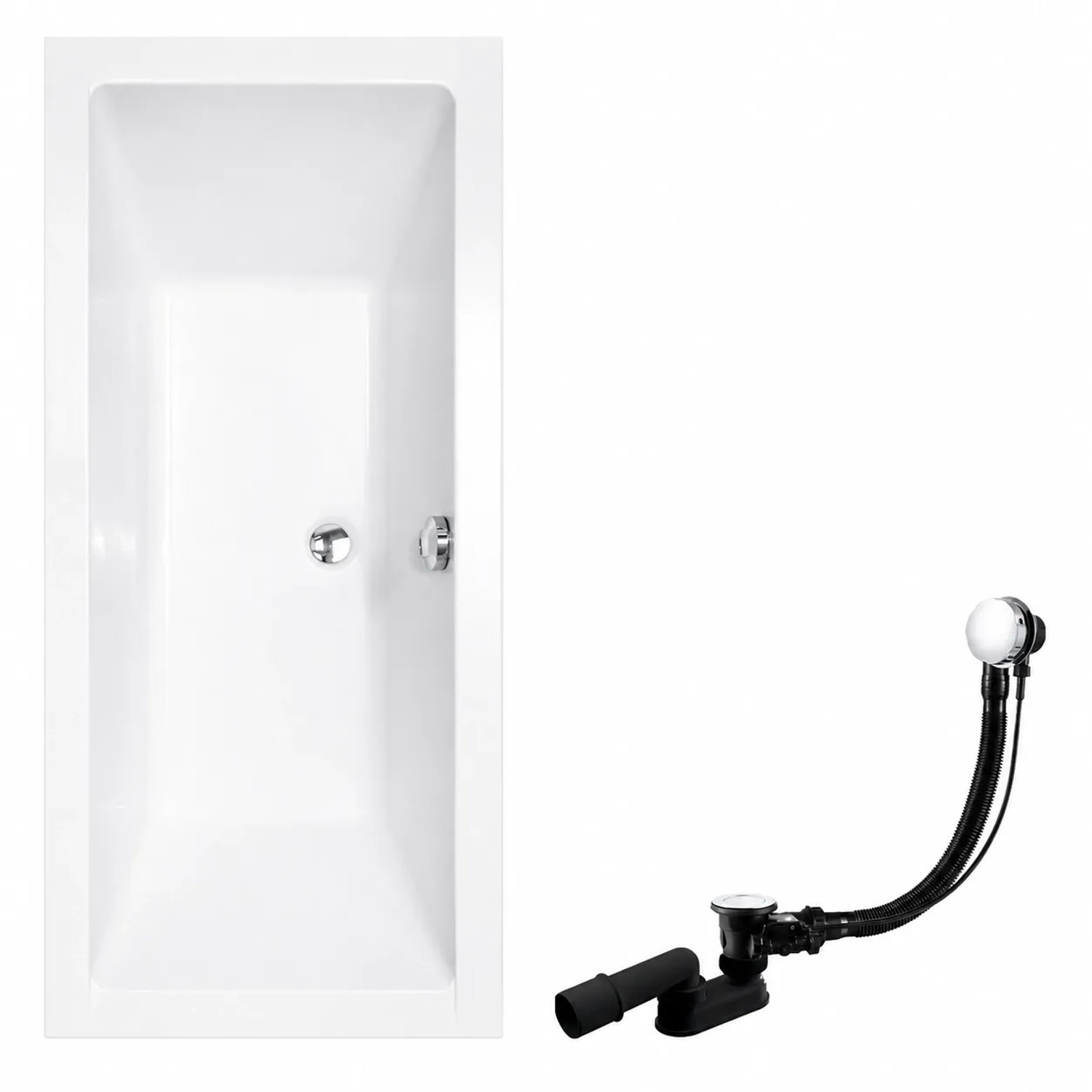 KOLMAN Badewanne Rechteck 180 x 80 Cm Mit Kopfstütze KODI Inkl. Ablauf Und Füße