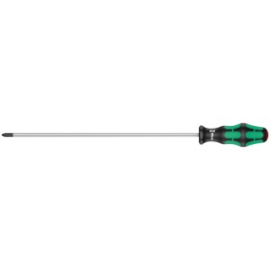 Wera Kreuzschlitzschraubendreher PH 2x300 mm mit ergonomischem schwarz-grünem Griff und Lasertip-Spitze.