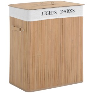 HOMCOM Wäschekorb aus Bambus mit Deckel und Wäschesammler, Natur, 100L.