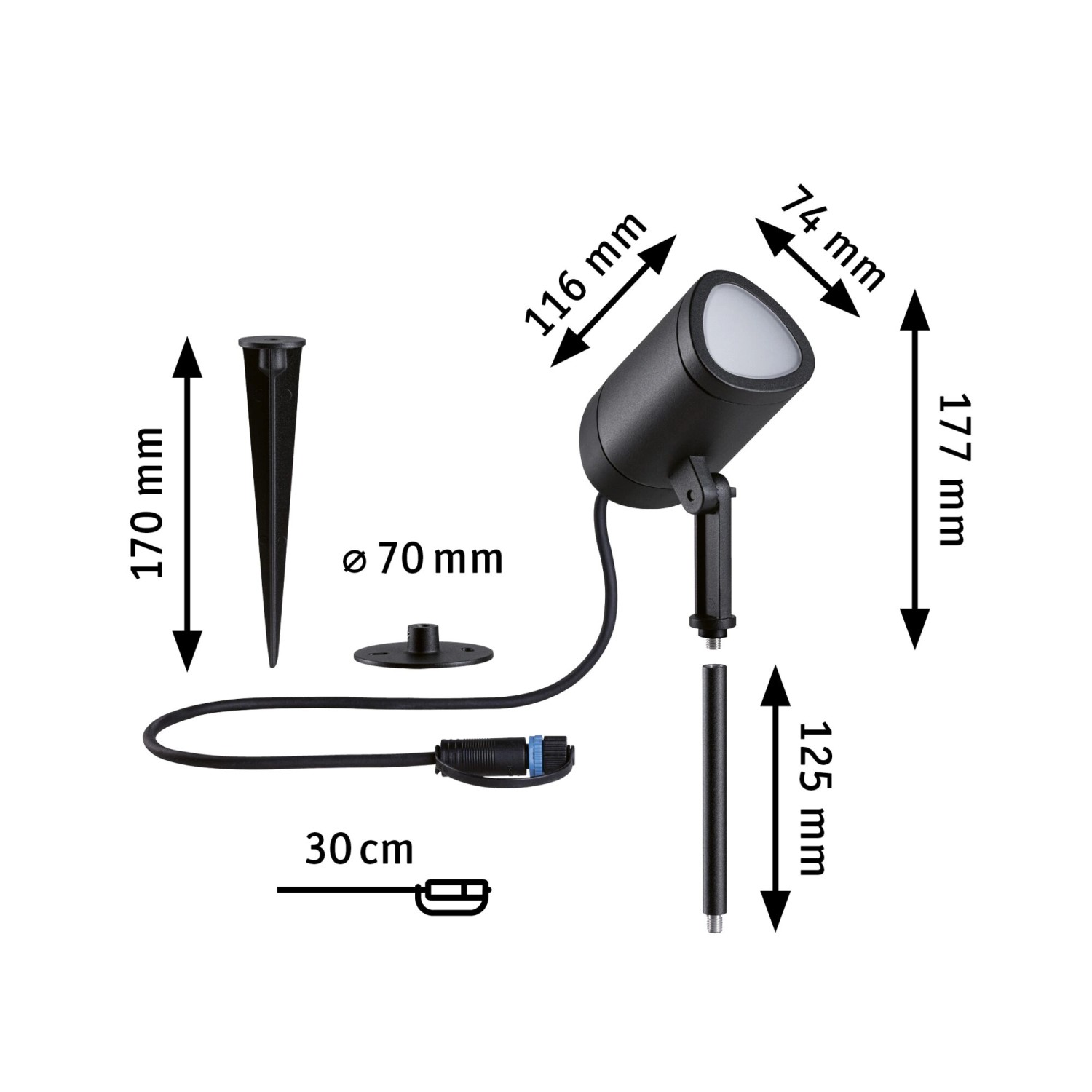 Paulmann LED Gartenspot Shira, anthrazit, mit Erdspieß und Montagefuß für Plug & Shine Außenbeleuchtungssysteme.