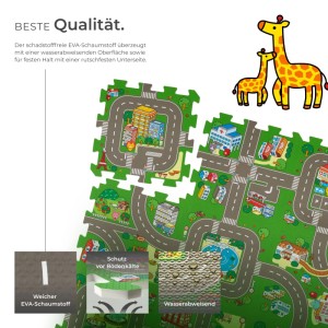 Bunte Tectake Puzzlematte Mycity, 9-teilig mit Stadtmotiv aus EVA-Schaumstoff.
