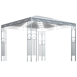 Cremeweißer Pavillon mit LED-Lichterkette, 300x300 cm, für Garten & Terrasse.