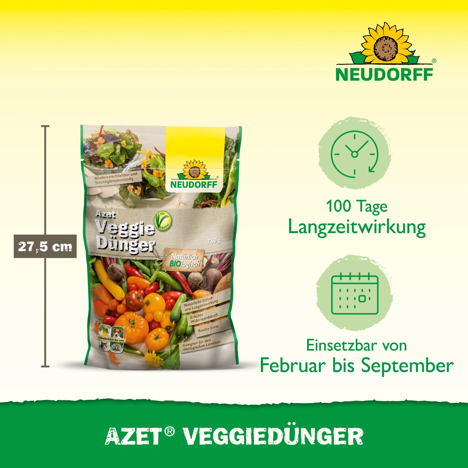 Neudorff Azet Veggie-Dünger, 750g Packung. Veganer Gemüsedünger für eine reiche Ernte im Garten.