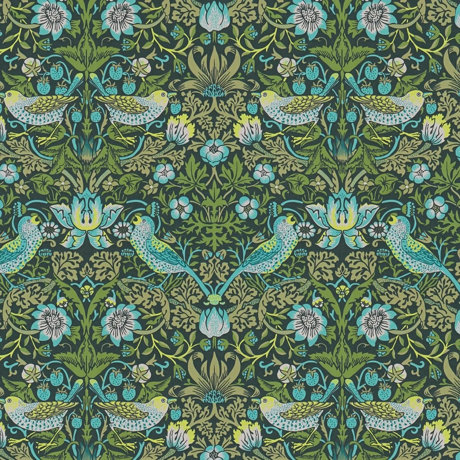PROFHOME 390561-GU Vogel Tapete Floral Grün Türkis-Blau Anthrazit Oliv 0,53 m x 10,05 m 5,33 m2