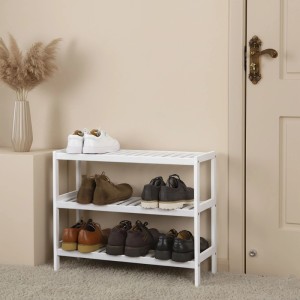 Relaxdays Schuhregal Bambus Weiß 3 Ablagen 55 cm x 70 cm x 26 cm 2,2 kg