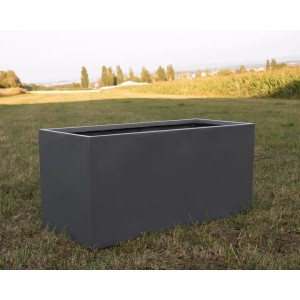 Rechteckiger, anthrazit-metallic Fiberglas Pflanzkübel (120x50x55cm) für Garten und Terrasse.