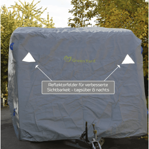 GreenYard Wohnwagen Abdeckplane L, grau, mit Reflektoren für Frostschutz und UV-Schutz.