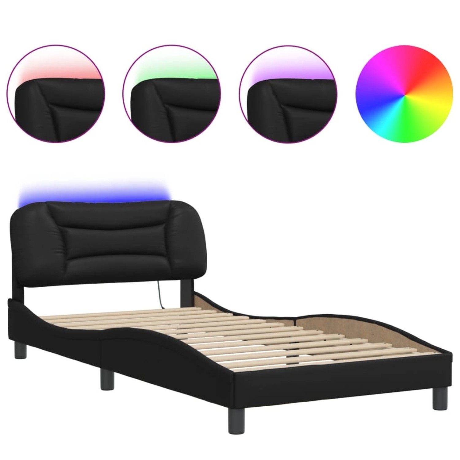 vidaXL Bettgestell mit LED ohne Matratze Hvar Schwarz 100x200 cm Kunstleder günstig online kaufen