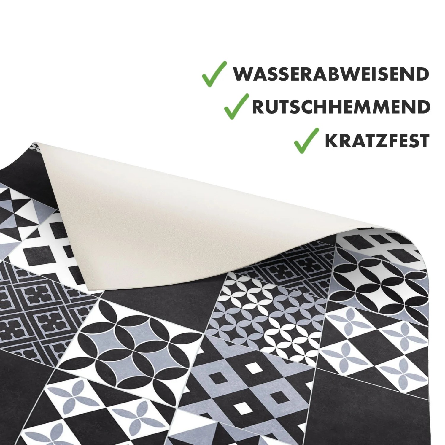 KARAT CV-Belag Amadora 990D: Vinylboden in Grau mit Vintage-Fliesenoptik, wasserabweisend und rutschfest.