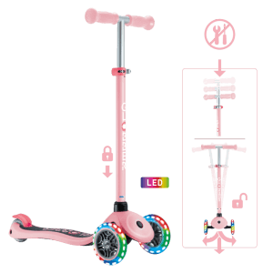 Globber Primo Lights Tretroller Kinder 120/80 mm ABEC 9 3-Rädrig Höhenverstellbar LED-Leuchtrollen Pastellrosa