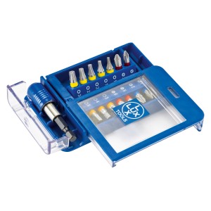 LUX Bit-Set, 15-teilig in blauer Aufbewahrungsbox mit verschiedenen Schrauber-Bits.