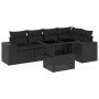 Schwarze 6-tlg. vidaXL Garten-Sofagarnitur aus Poly Rattan mit Kissen und Tisch.
