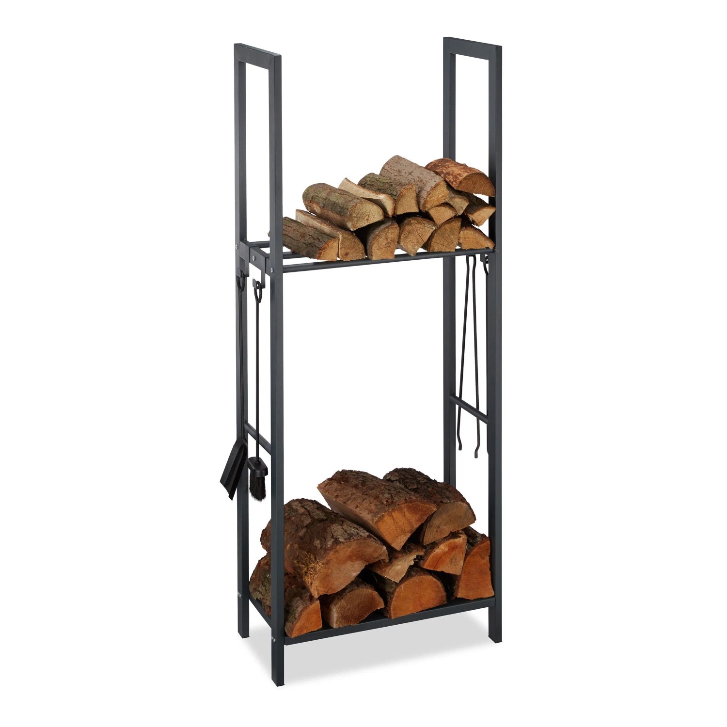 Relaxdays Kaminholzregal Stahl Anthrazit mit 2 Ablagen 150 x 60 x 30 cm