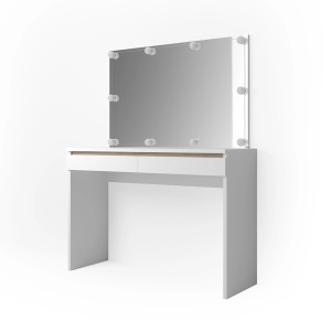 Weißer Vicco Schminktisch Emma 120 cm mit LED-Beleuchtung und Spiegel.