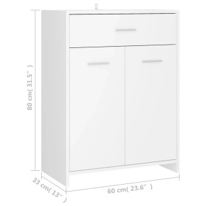 Weißer vidaXL Badezimmerschrank (60x33x80 cm) aus Holzwerkstoff mit Schublade und zwei Türen.
