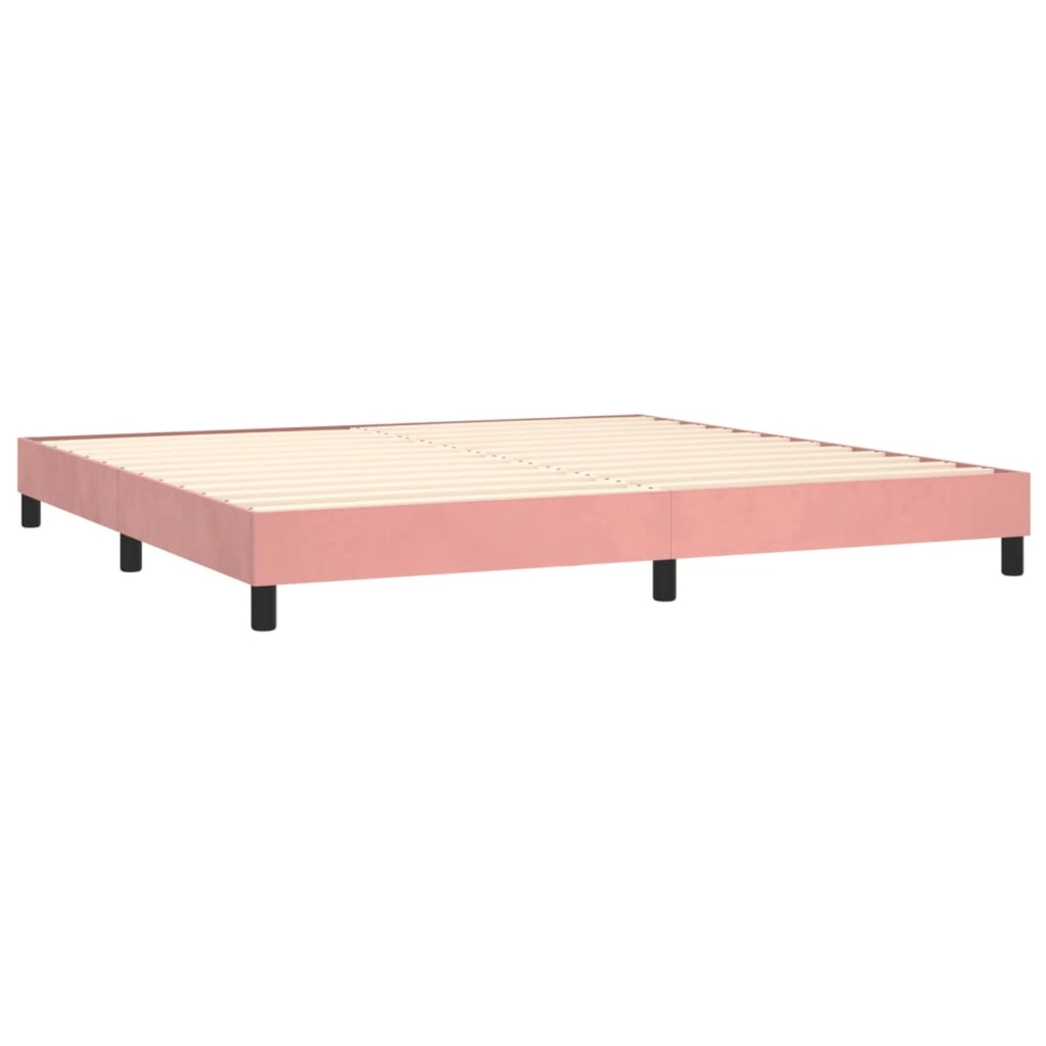 Rosa vidaXL Boxspringbett 200x200 cm mit Lattenrost und schwarzen Füßen.