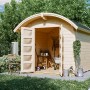 Offenes Holz-Gartenhaus Skan Holz Delft, 250x250 cm, naturbelassen, mit Tonnendach im Garten.