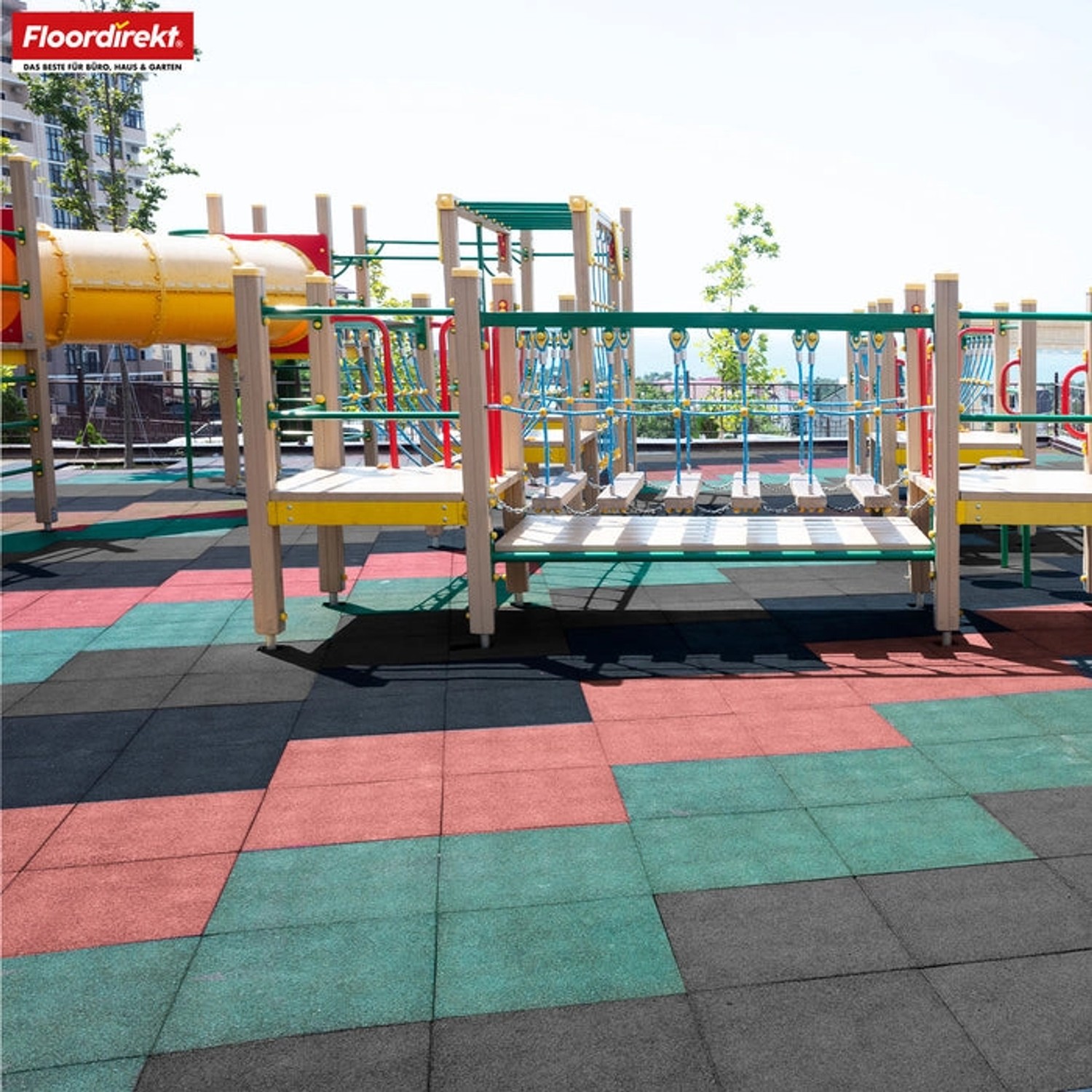 Floordirekt Fallschutzmatte Elastikmatte Fallschutzplatte mit Drainage 50 x 50 x 3,5 cm Rot_9