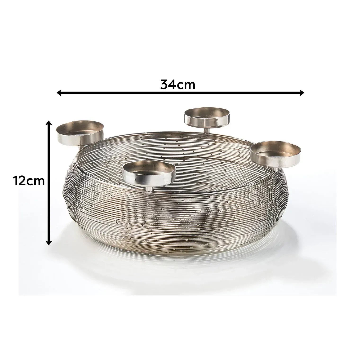Silberner Kobolo Dekokranz Adventskranz aus Metall mit Schale für 4 Kerzen.