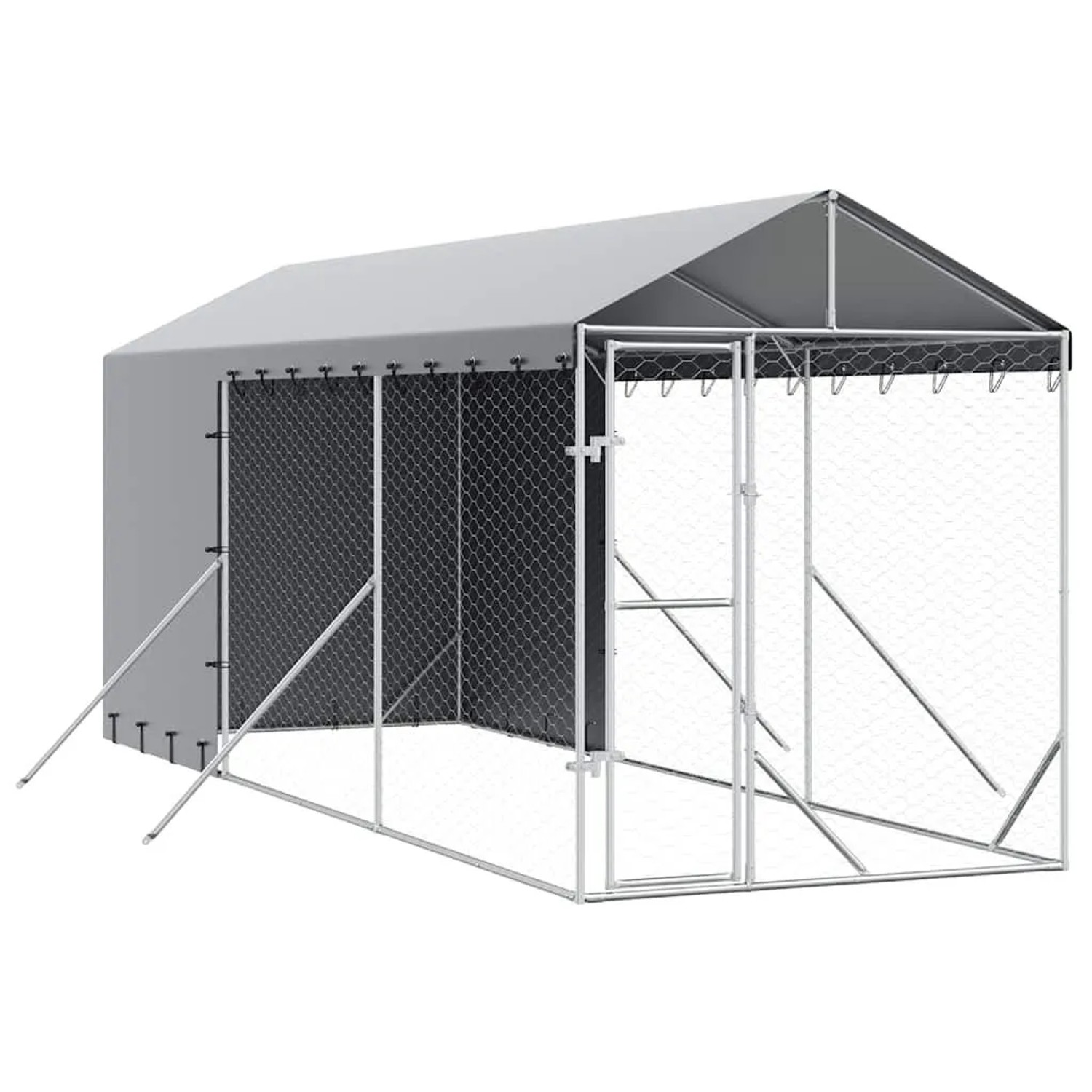vidaXL Outdoor-Hundezwinger mit Dach Silbern 2x6x2,5m Verzinkter Stahl 3190491