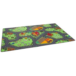 Snapstyle Kinderteppich mit Straßen und Bauernhof Motiven, anthrazit, 133x133 cm.
