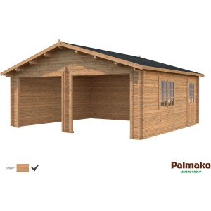Palmako Holzgarage Roger, braun, ohne Tor, mit Fenster und Tür. Fertiggarage aus Holz.