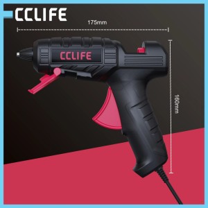 Schwarze CCLIFE Heißklebepistole 60W mit rotem Abzug und Tropfstopp, ideal für Basteln und Reparaturen.